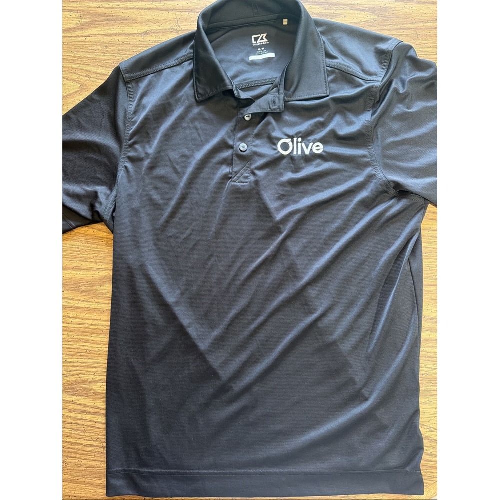 Cutter & Buck Mens Black Polo Shirt Olive Logo CB DryTec Size M Short Sleeve